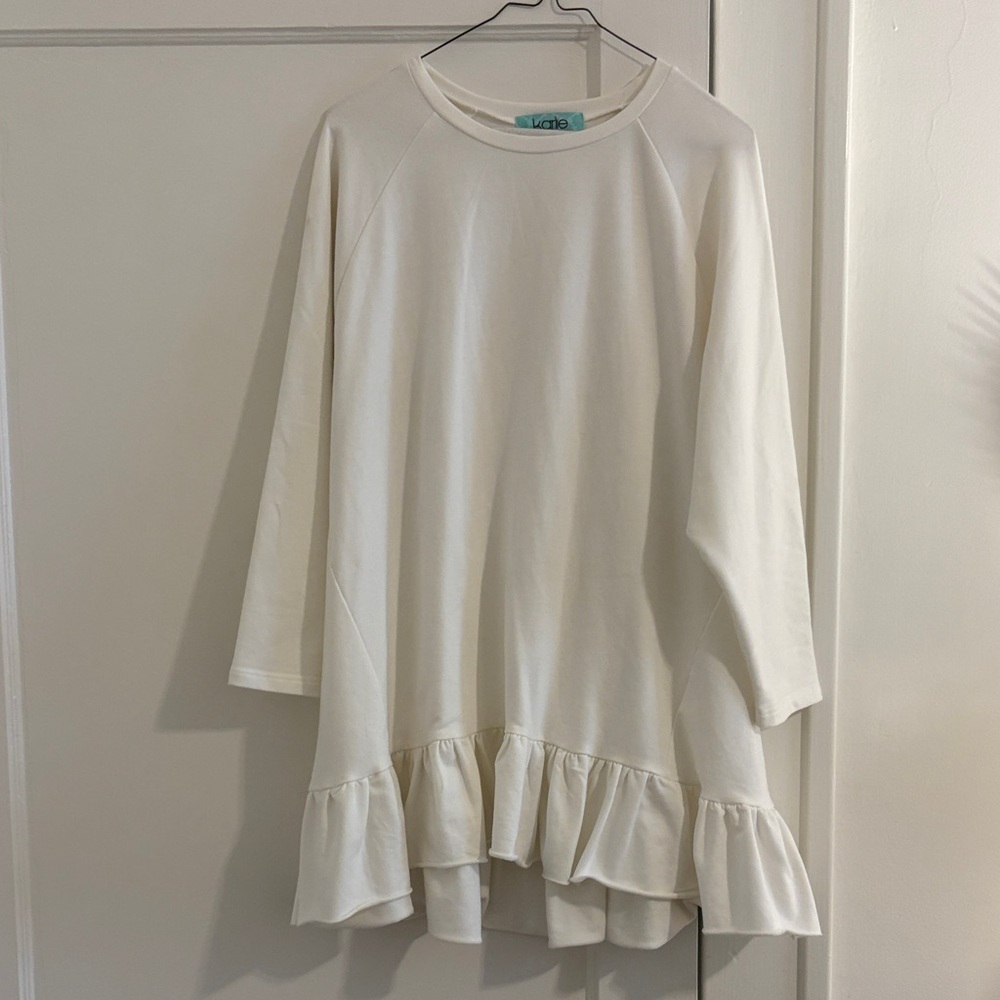 Karlie White Cream Tunic Dress with Ruffle Detail